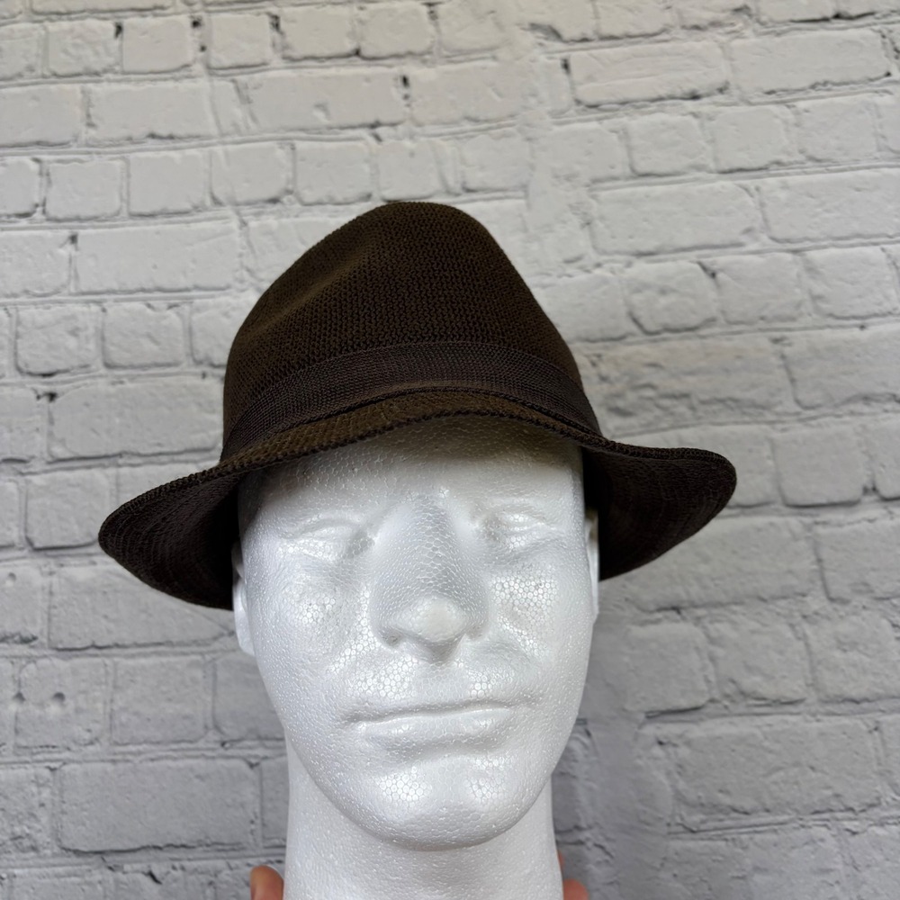 Caribbean Joe Brown Knit Fedora Hat Palm Tree Logo Island Supply Co One Size
